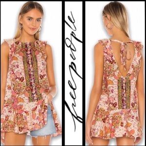 Free People Summer in Tulum Linen Blend Floral Tunic Top - Size Medium